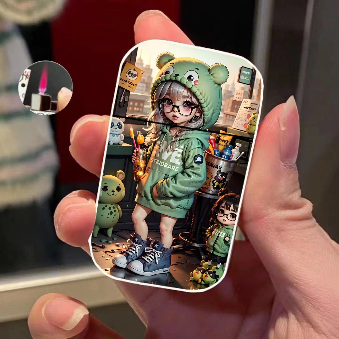 Character Pink Flame Windproof Lighter