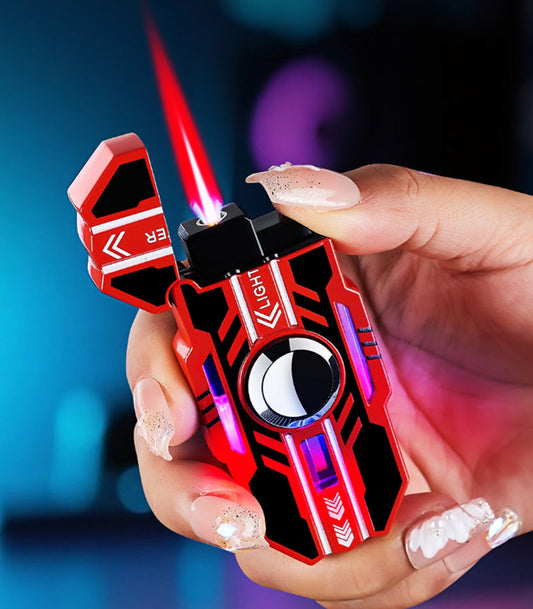 Mecha rotatable light-up windproof red flame fingertip decompression gyro lighter