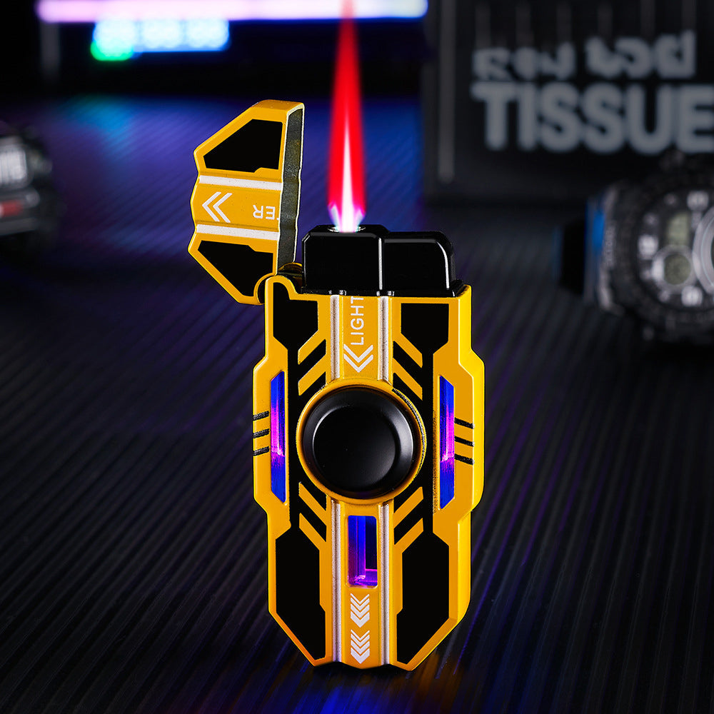 Mecha rotatable light-up windproof red flame fingertip decompression gyro lighter