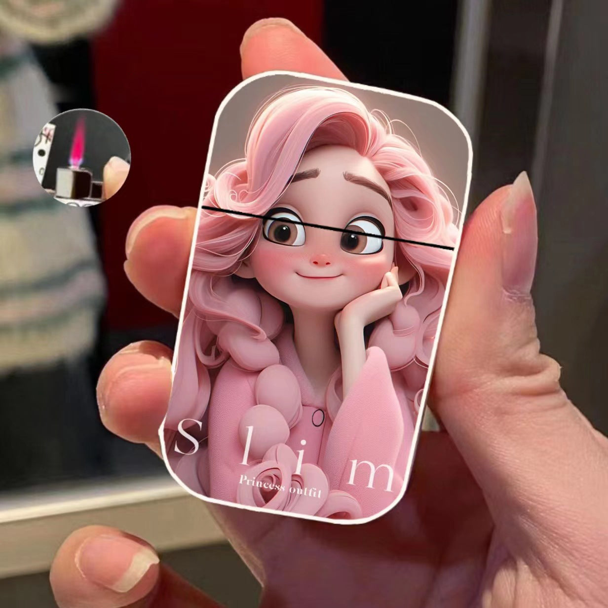 Character Pink Flame Windproof Lighter