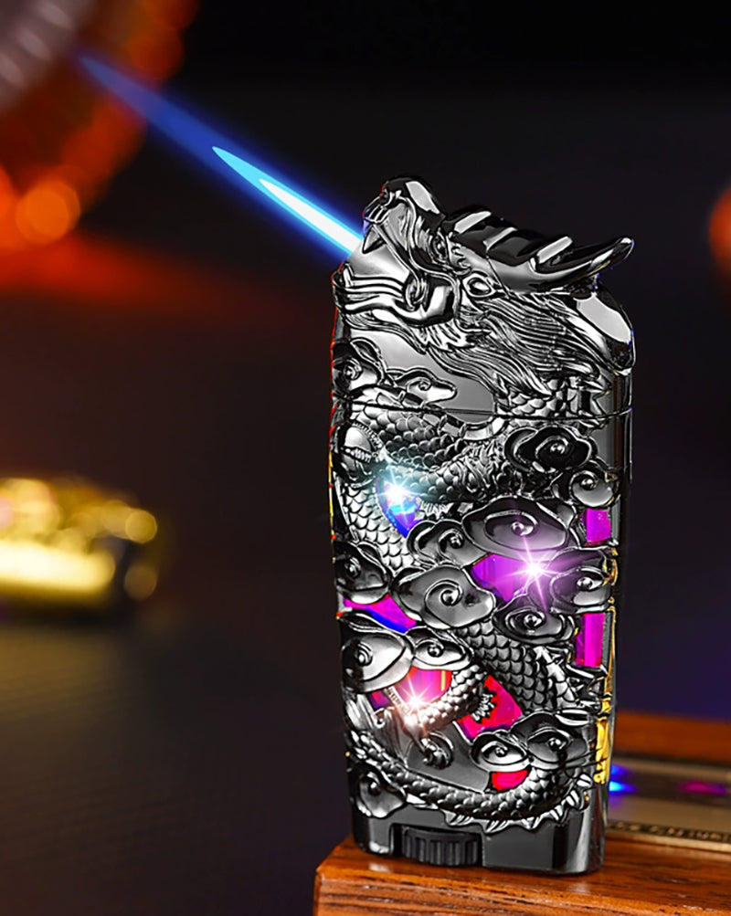 Flash Embossed Dragon Windproof Lighter Metal