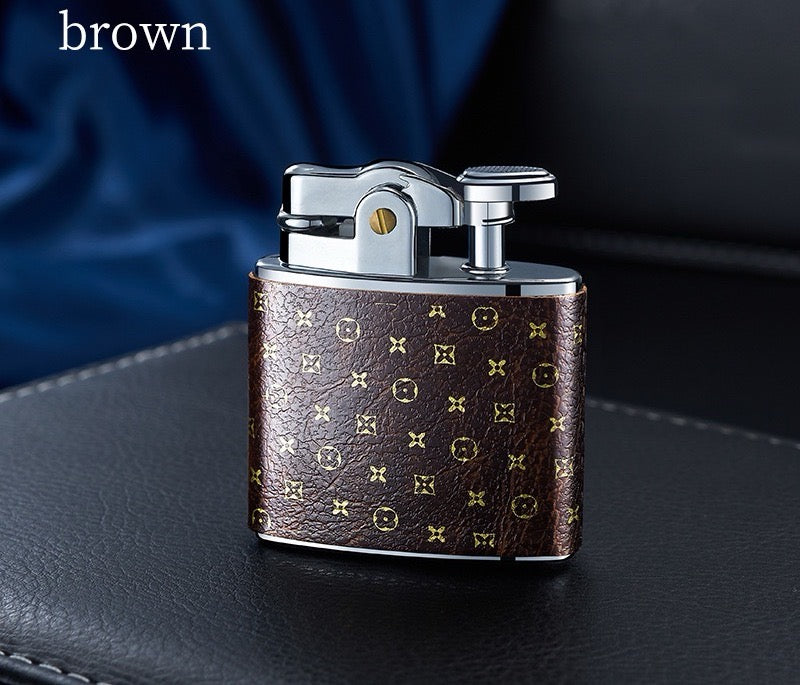 Classic leather grain open flame lighter