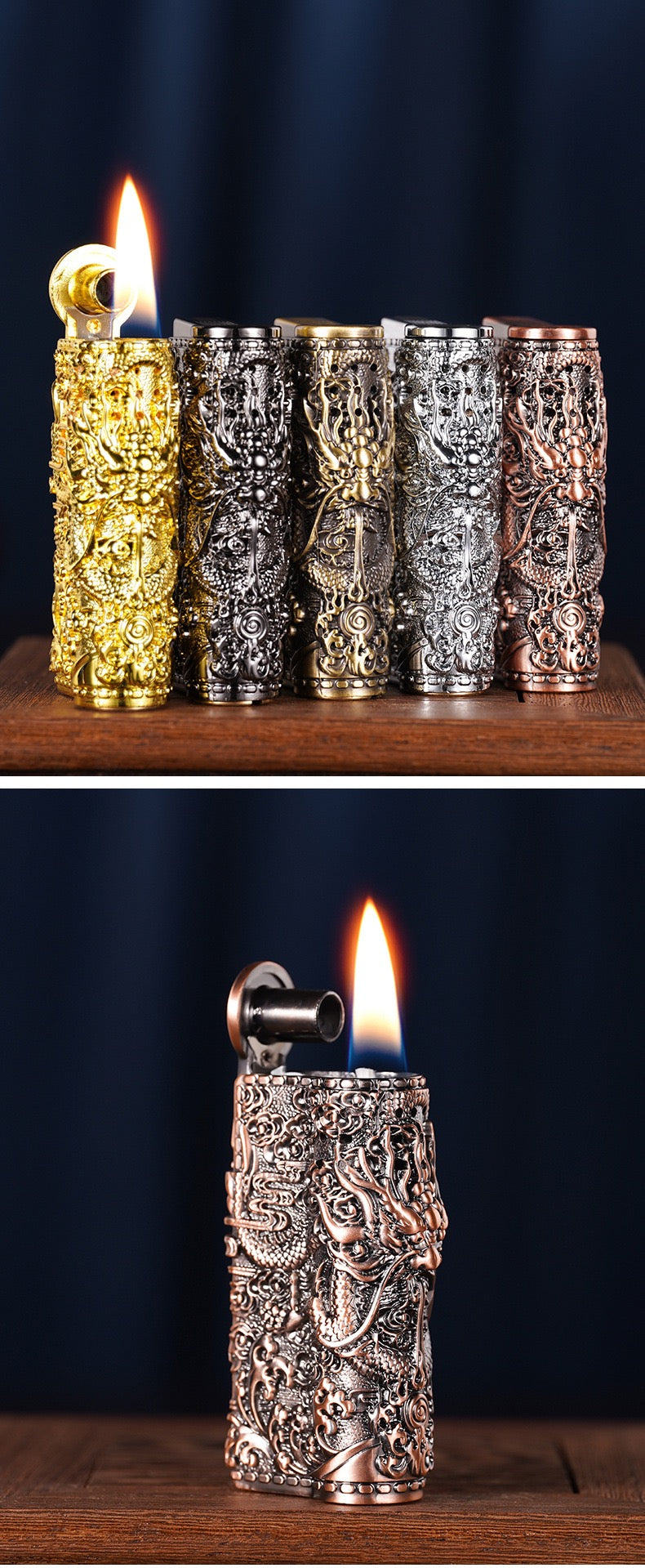 New armor four-sided three-dimensional relief auspicious dragon lighter