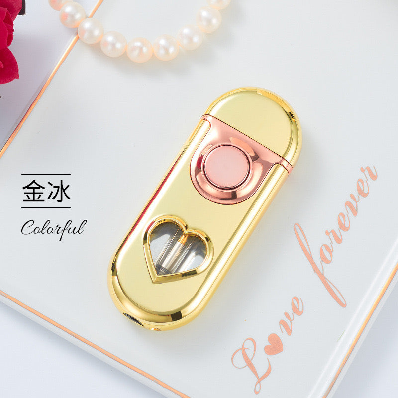 Gradient Color See-Through Heart Double Flame Lighter