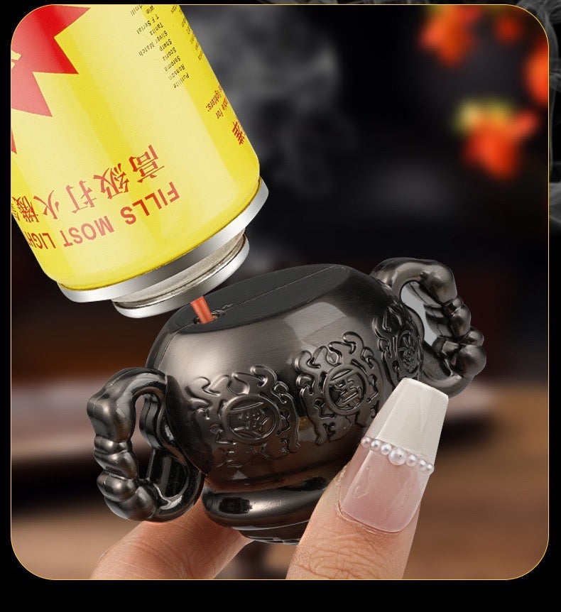 Cornucopia rotating windproof inflatable lighter metal material