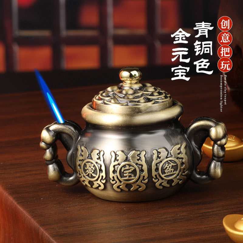 Cornucopia rotating windproof inflatable lighter metal material