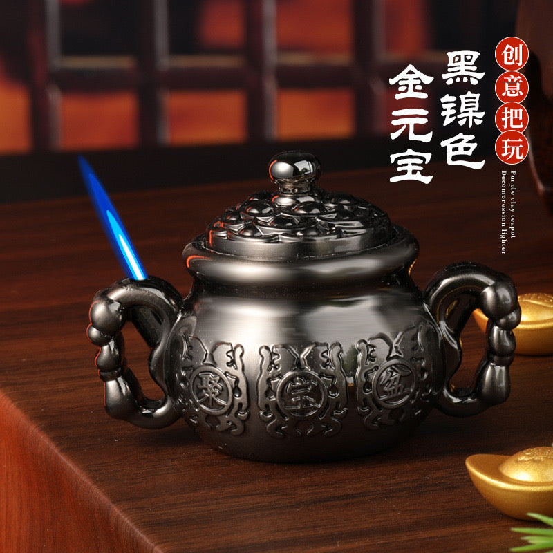 Cornucopia rotating windproof inflatable lighter metal material