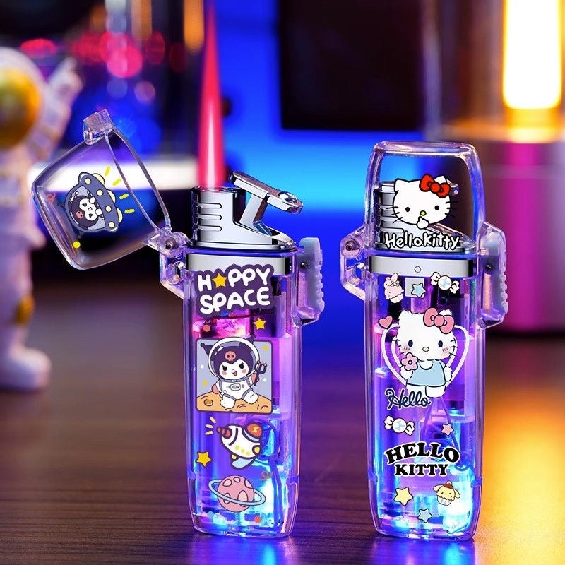 Sanrio cute luminous cartoon lighter, pink flame refillable windproof lighter