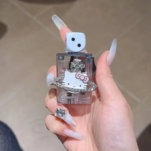 Cute five-pointed heart love Hello Kitty transparent dice lighter, personalized and adorable, perfect gift for girlfriend.